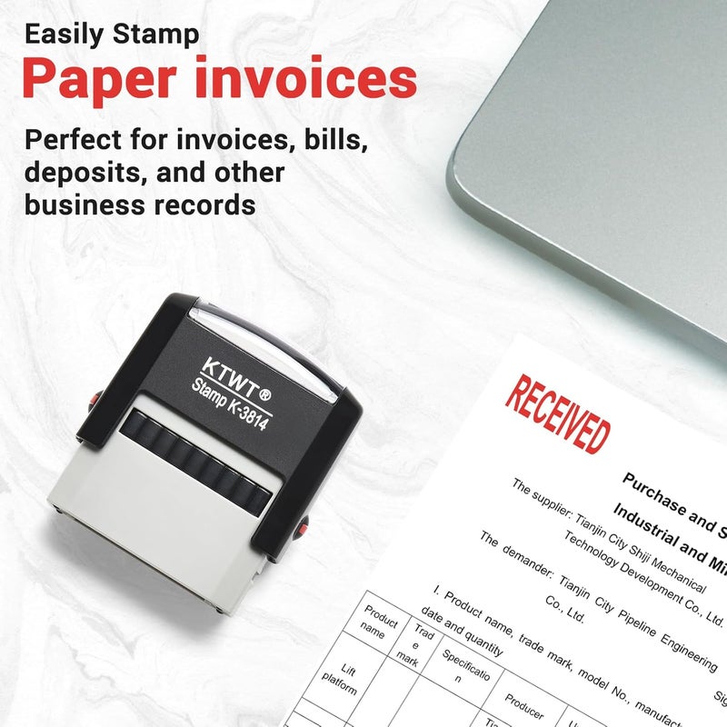 KTWT Received Stamp, Received Self Inking Stamp -Refillable Stampers for Office, Business, Accounting, Bookkeeping, Coding, Legal, Notary, Ordering, Inventory Stamps - Red Ink - Image 4